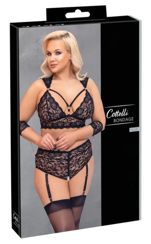 Cottelli Bondage Plus Size - csipke melltartó szett (fekete) - XXXL