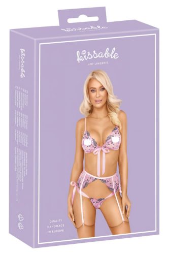 Kissable - rózsás hímzéses fehérnemű szett (pink) - L/XL