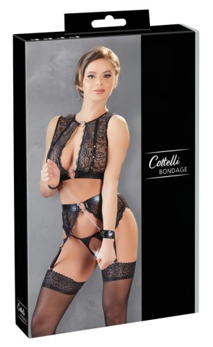 Cottelli Bondage - csipkés fehérnemű 4 részes szett (fekete) - L