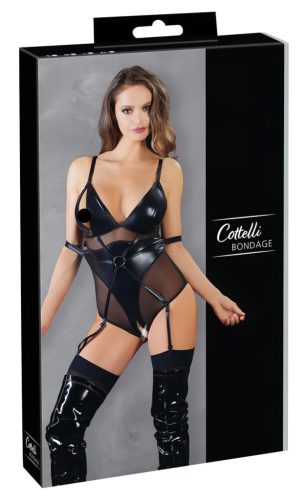 Cottelli Bondage - fényes body bilinccsel (fekete) - XL