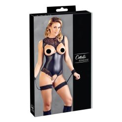   Cottelli Bondage - fényes nyitott body és kar bilincs (fekete) - S