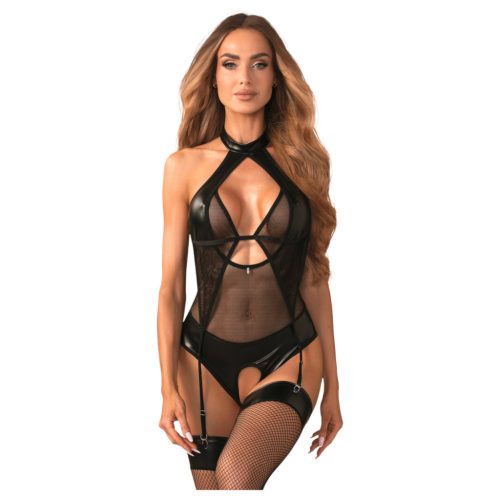 Obsessive Dominna - áttetsző, fényes hatású body (fekete) - S/M