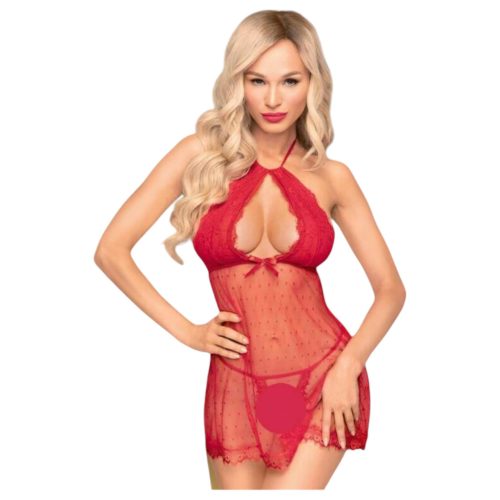 Penthouse Libido Boost - csipkés babydoll és tanga (piros) - S/M
