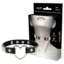 Coquette - strasszos choker szív medállal (fekete)