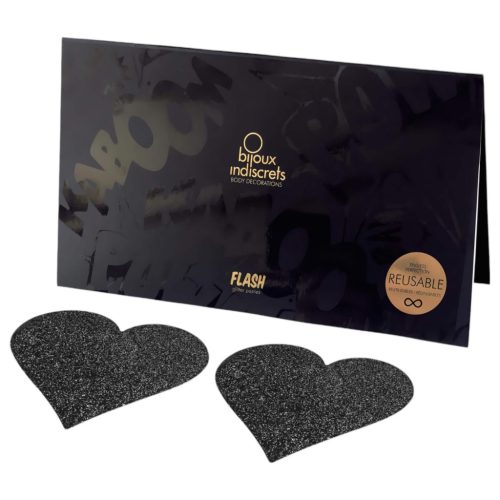 Bijoux Indiscrets Flash - szív alakú mellbimbó matrica (fekete)